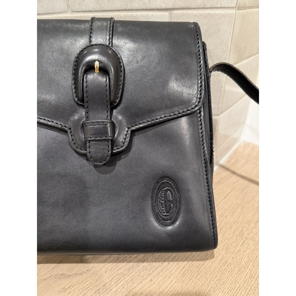 Ceancarel bag black vintage messenger bag shoulder Leather Buckle Square 80’s 70 - Picture 2 of 12